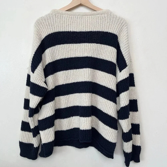 Zara  Womens M Stripes Nautical Oversized Navy White Knit Sweater - Picture 14 of 14